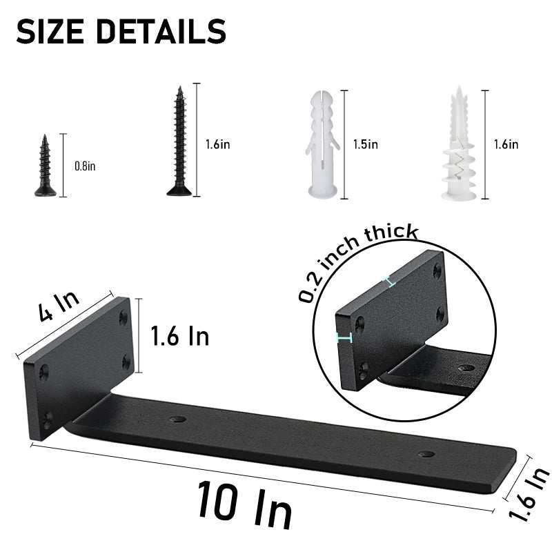 YMDparts Shelf Brackets Heavy Duty Industrial L Shelf Bracket - 0.2 Inch Thick Premium Solid Steel Shelf Supports  Black Rustic Wall Brackets for Shelves - 10 Inch Floating Shelves Hardware (6Pcs) - Image 2